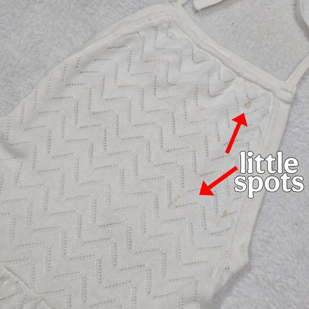 KNITS FOR LOVE & LEMONS ✦ White Chevron Knit Halter Top ✦ Scalloped Hem XS - Picture 8 of 13